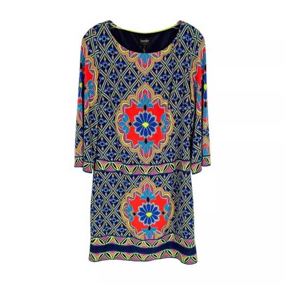 laundry Shelli Segal Shift Dress Womens Size Small Colorful Kaleidoscope Stretch - Picture 1 of 11